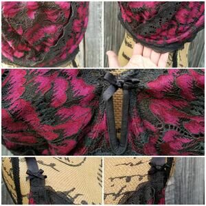 Black Red Lace Bra Cacique Plus Size 42G Floral Underwire Lane Bryant Balconette